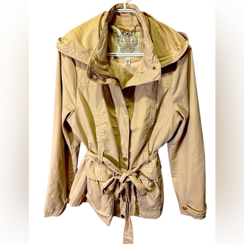 Ever New Beige Utility Jacket Hooded Belted Safari Jacket Size 12 - Picture 1 of 10